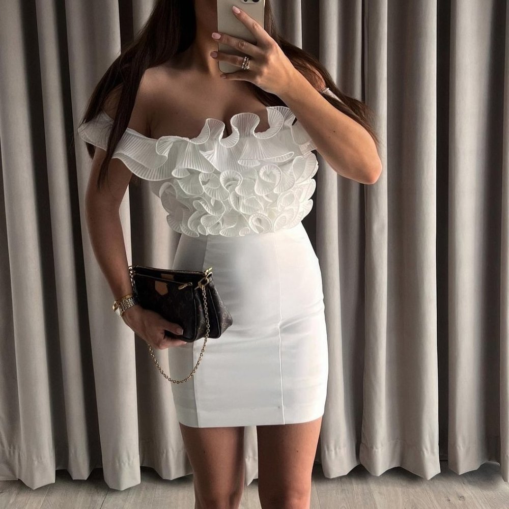 Zara Pleated Ruffle Mini Dress - Picture 4 of 13
